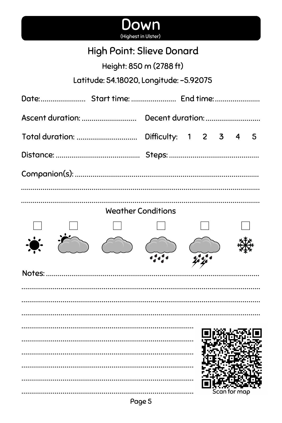 Slieve Donard — County Down entry — actual journal sample page